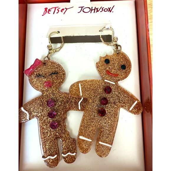 Betsy Johnson Gingerbread Holiday Earrings, Kitsch, Novelty, Whimsy, Christmas - Picture 1 of 7